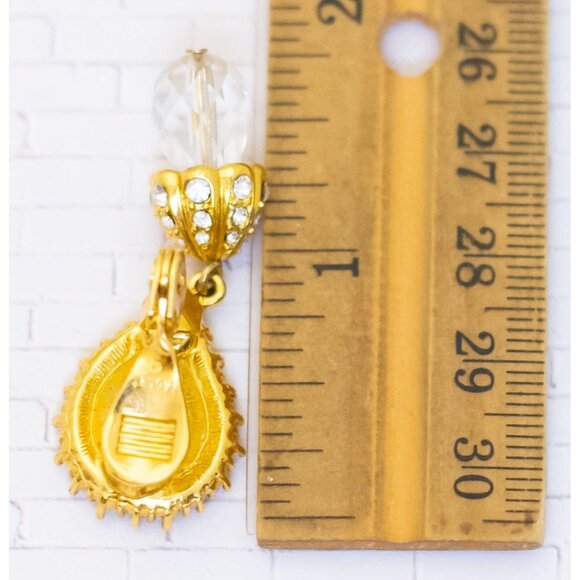 Vintage Black Teardrop Clear Gemstone Gold Tone Clip On Earrings by Monet - V26 - Picture 3 of 3